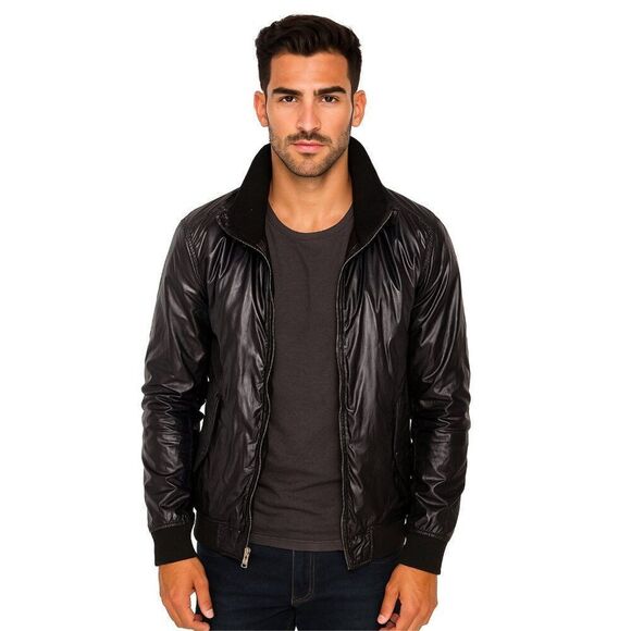 Vintage Diesel Moto Bomber Nylon Windbreaker Mens Black Jacket